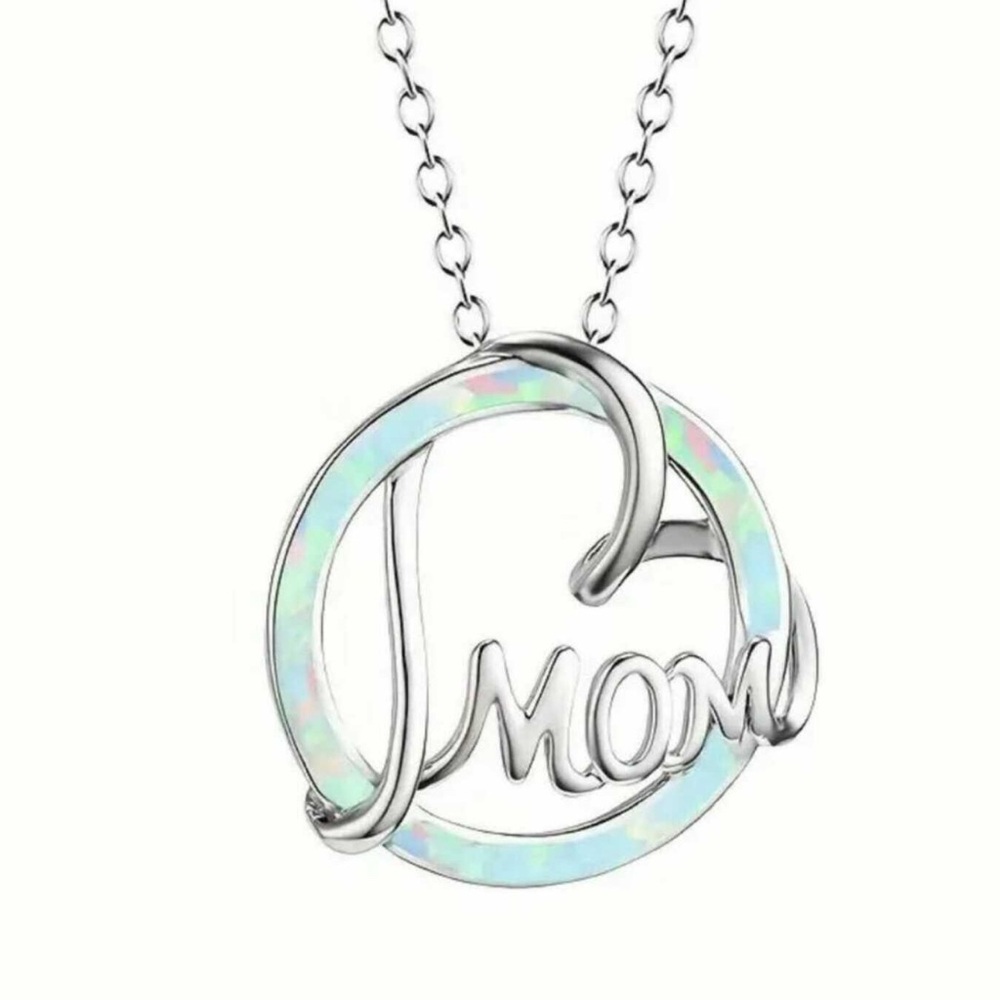 Elegant Silver 'Mom' Necklace with Opalescent Accents
